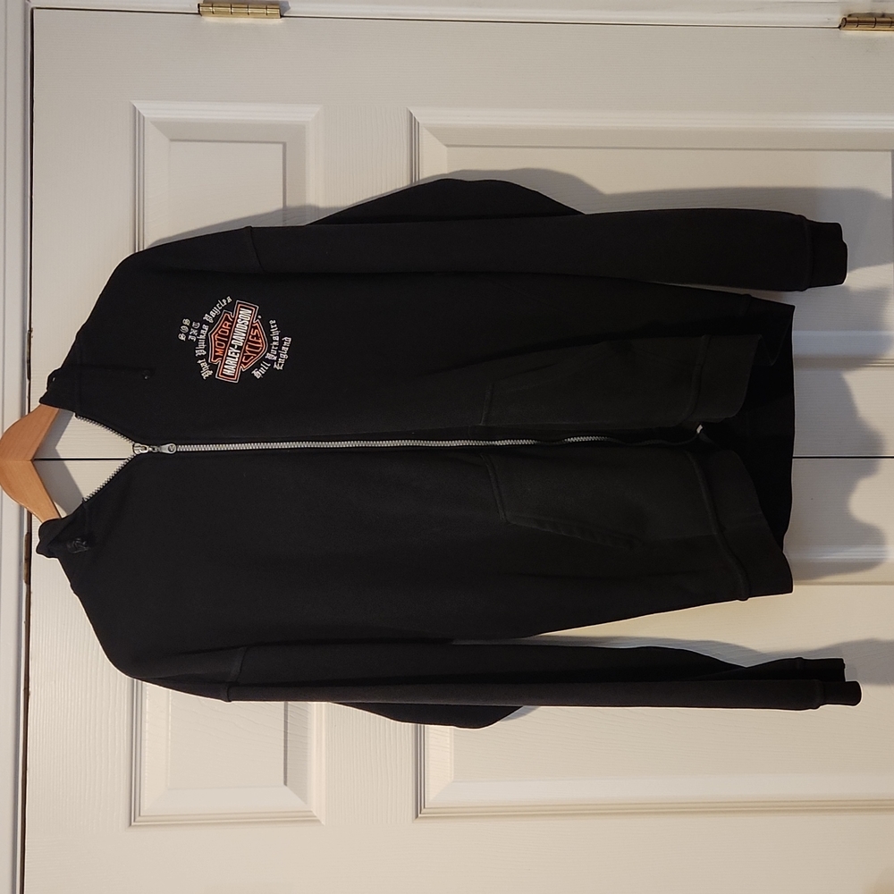 Harley Davidson shop hooded sweatshirt zip up embroidered England size XL